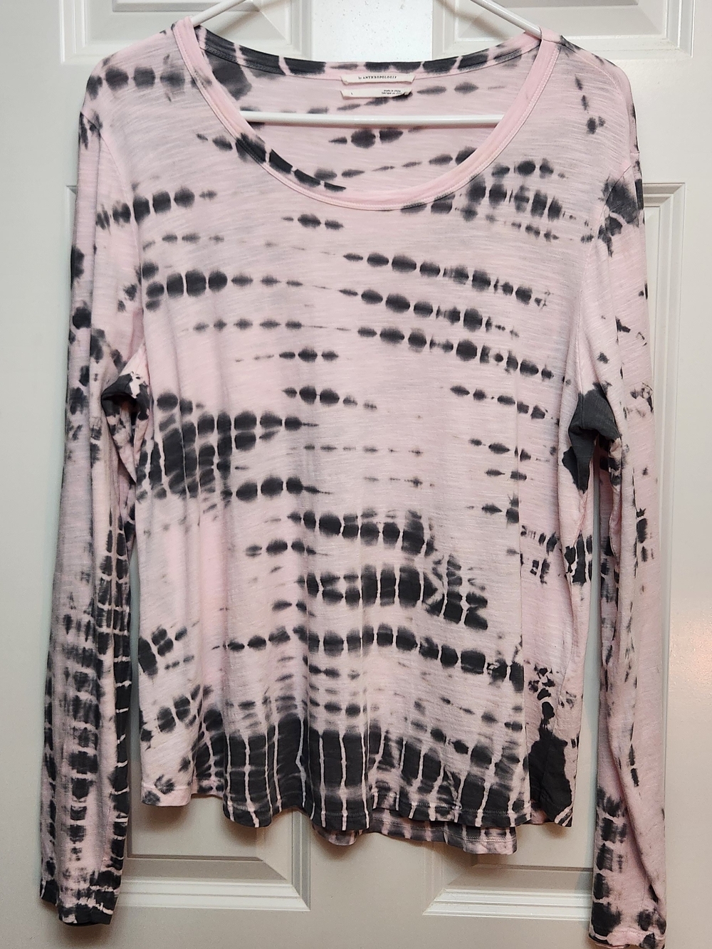 Anthropologie Brand, Light Pink/Black, Tie-Dye Long Sleeve Top. Womens Size L.